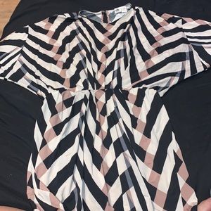 LANVIN Black White and Blush Chevron Midi Dress